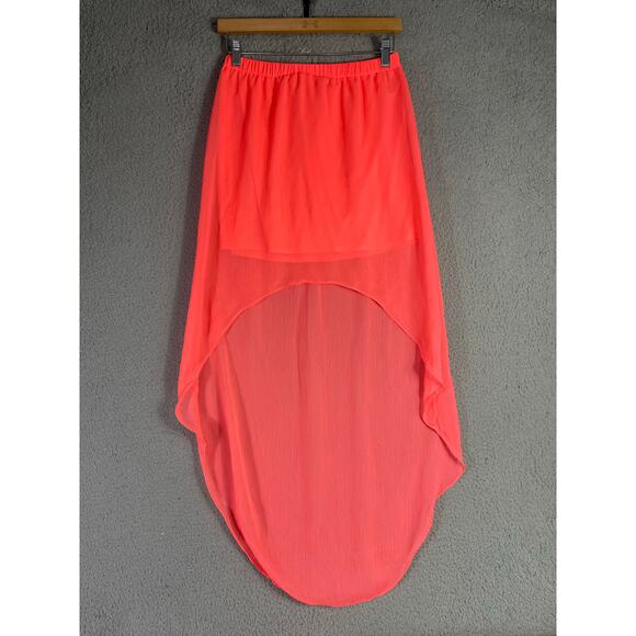 Express Coral High Low Sheer Skirt Small Chiffon Elastic Waist Midi Lightweight - Picture 4 of 10